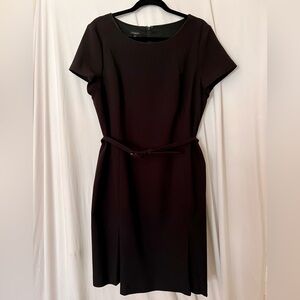 Talbots Black Short-Sleeve Belted Midi Dress